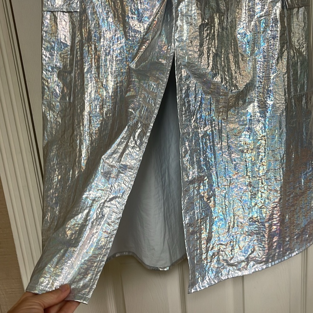 New Anthropologie Metallic Silver Shine Cargo Maxi Skirt Women’s Size Small - Picture 6 of 16